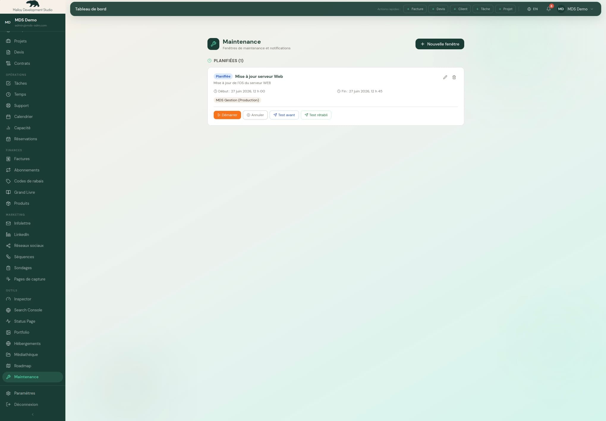 Outil CRM Interne — capture d'écran