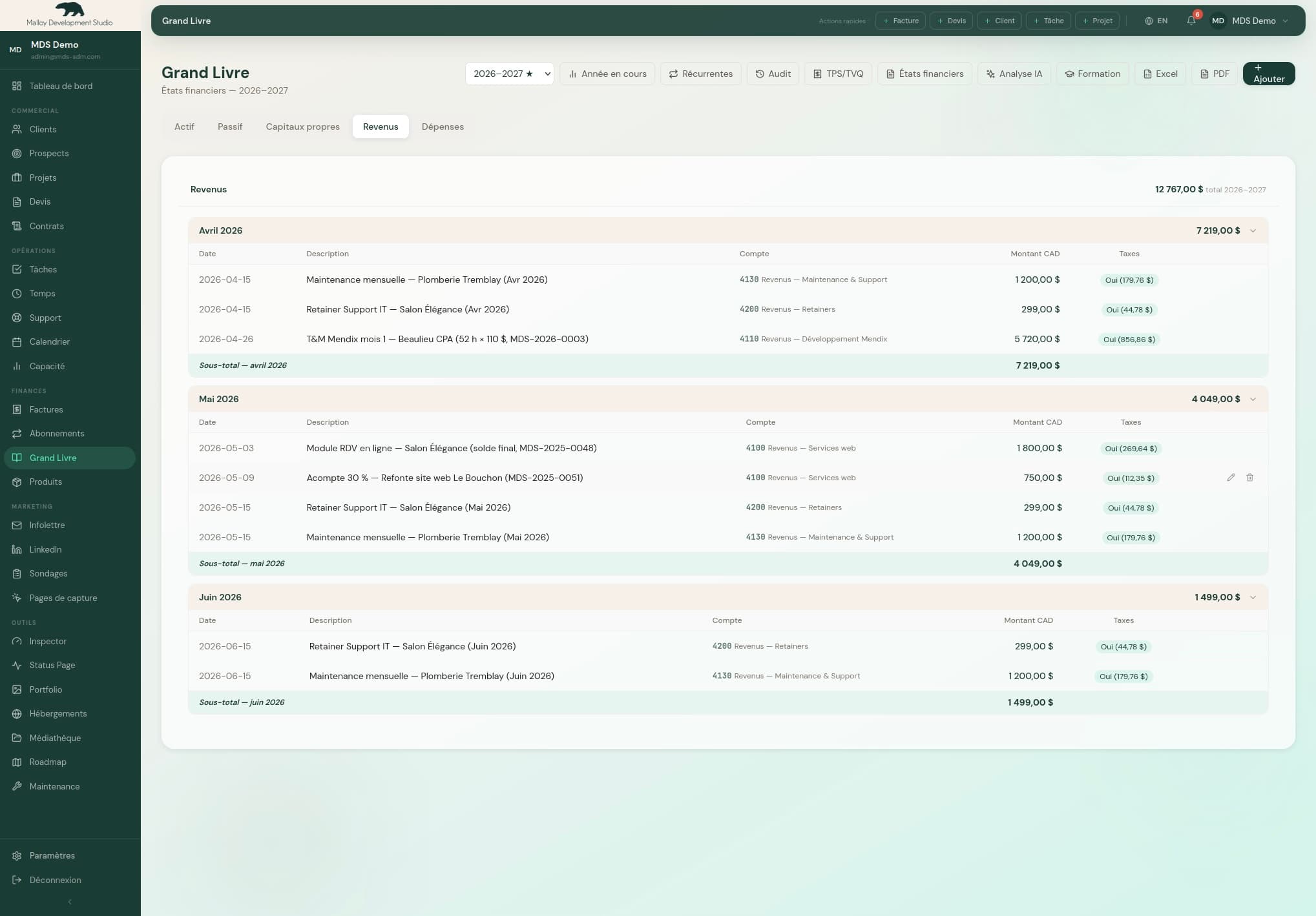 Outil CRM Interne — capture d'écran