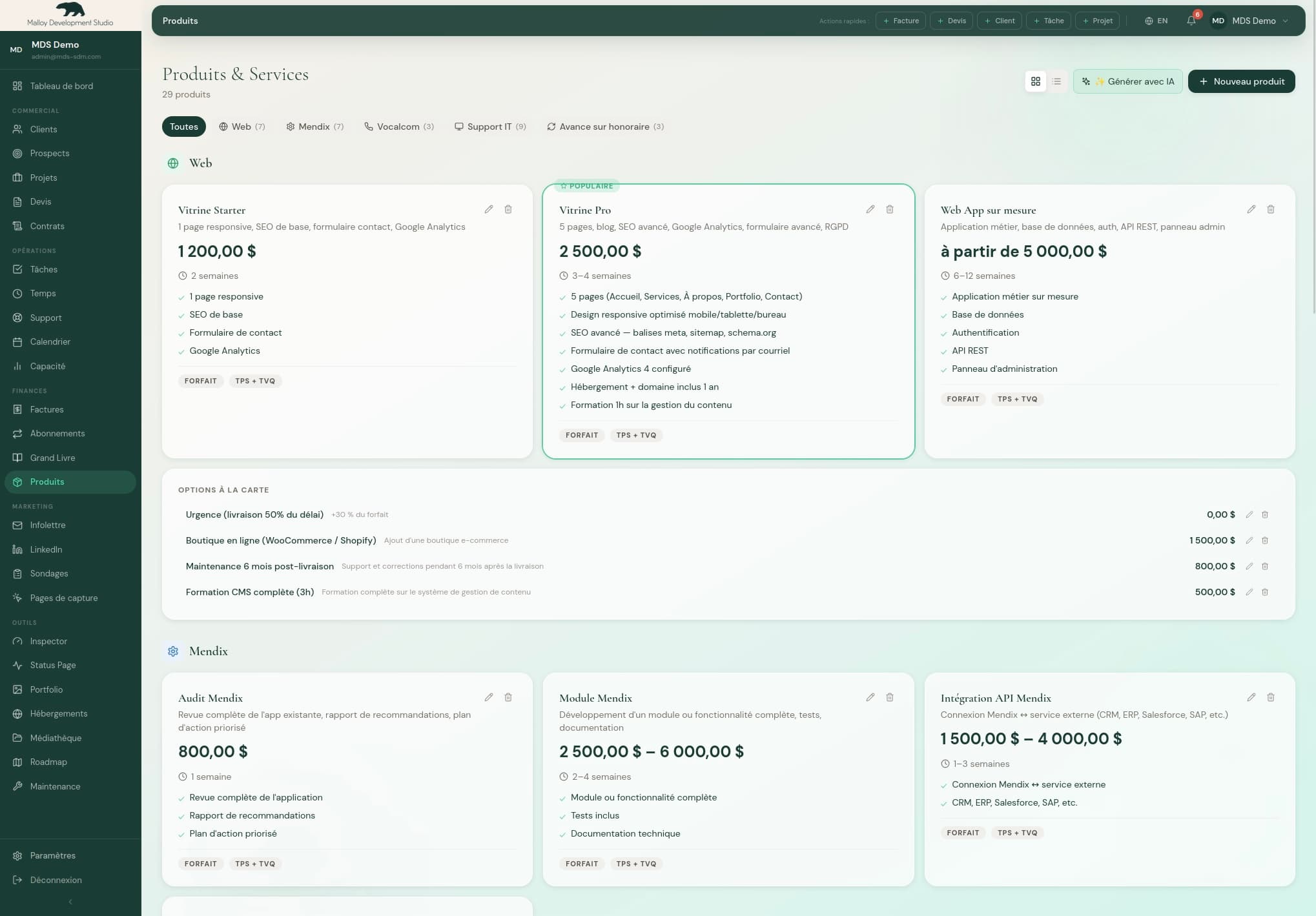 Outil CRM Interne — capture d'écran