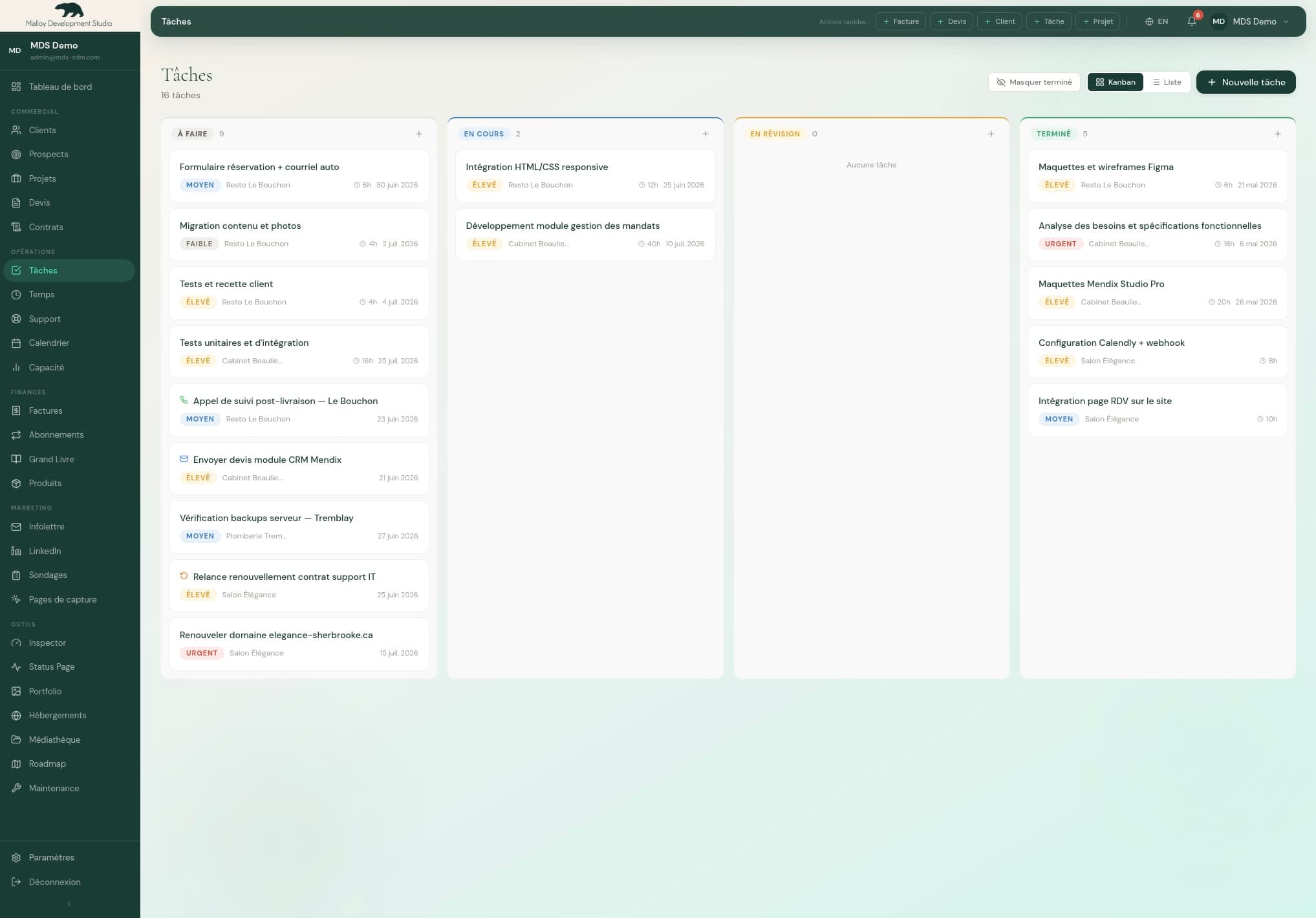 Outil CRM Interne — capture d'écran