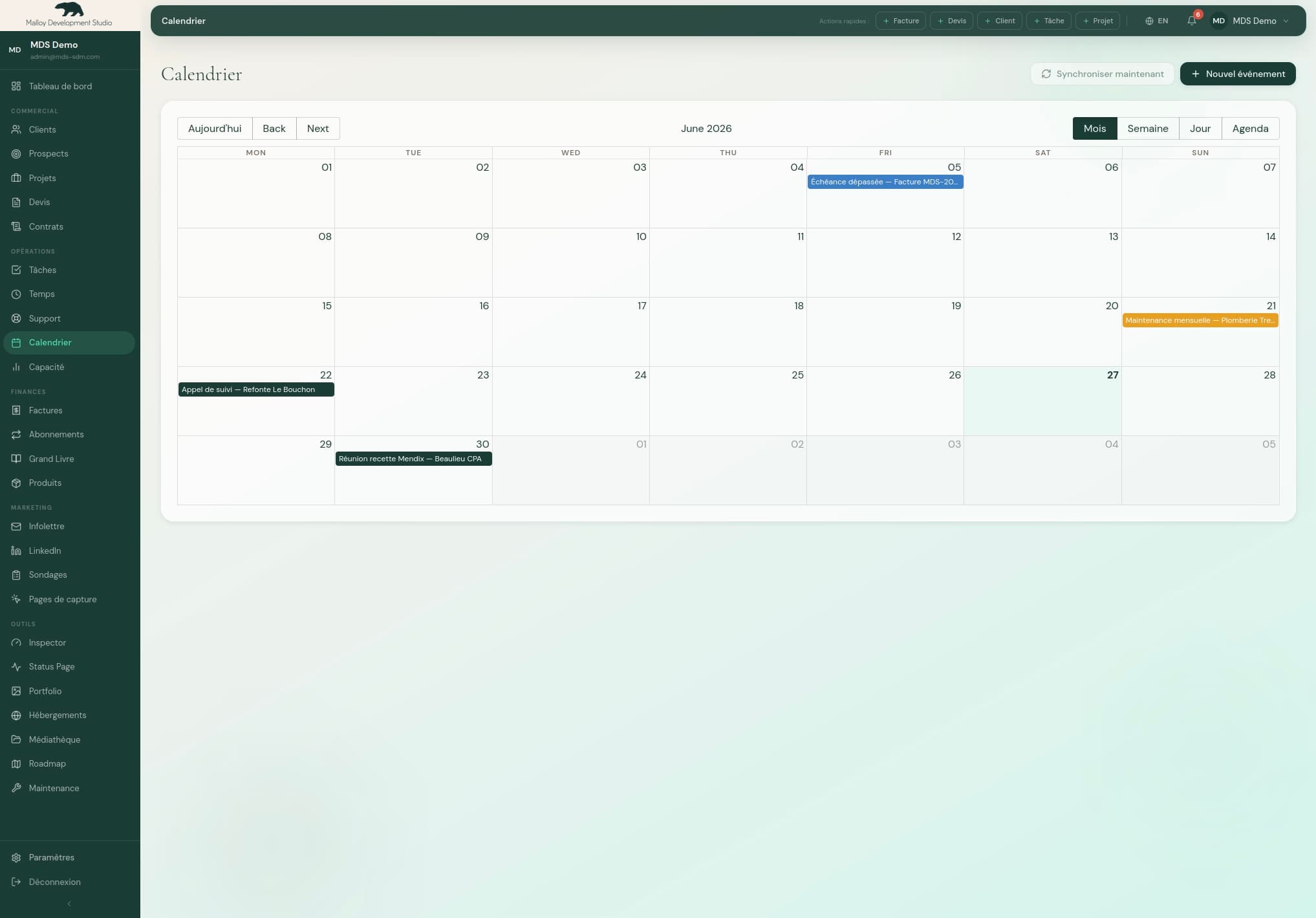 Outil CRM Interne — capture d'écran