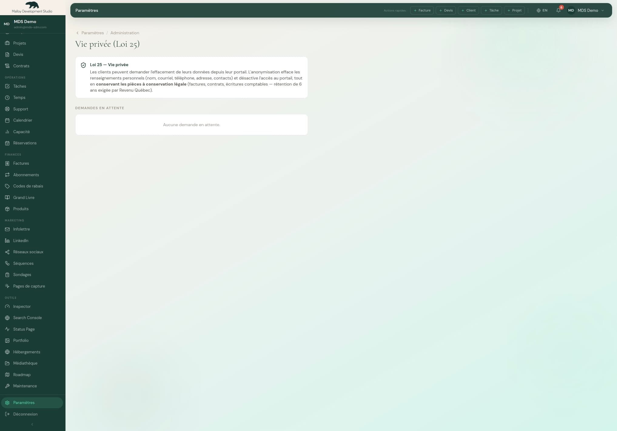 Outil CRM Interne — capture d'écran
