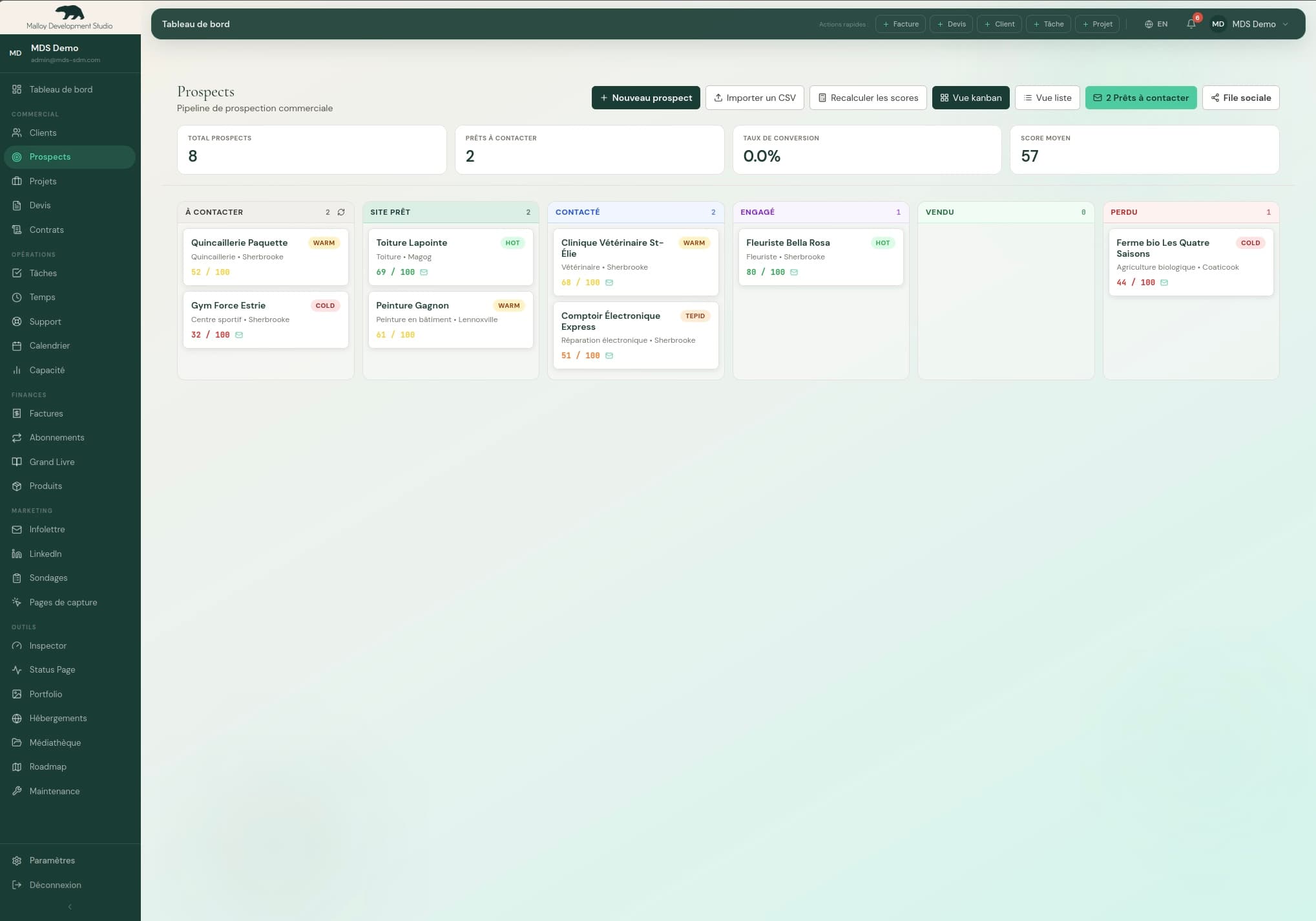 Outil CRM Interne — capture d'écran